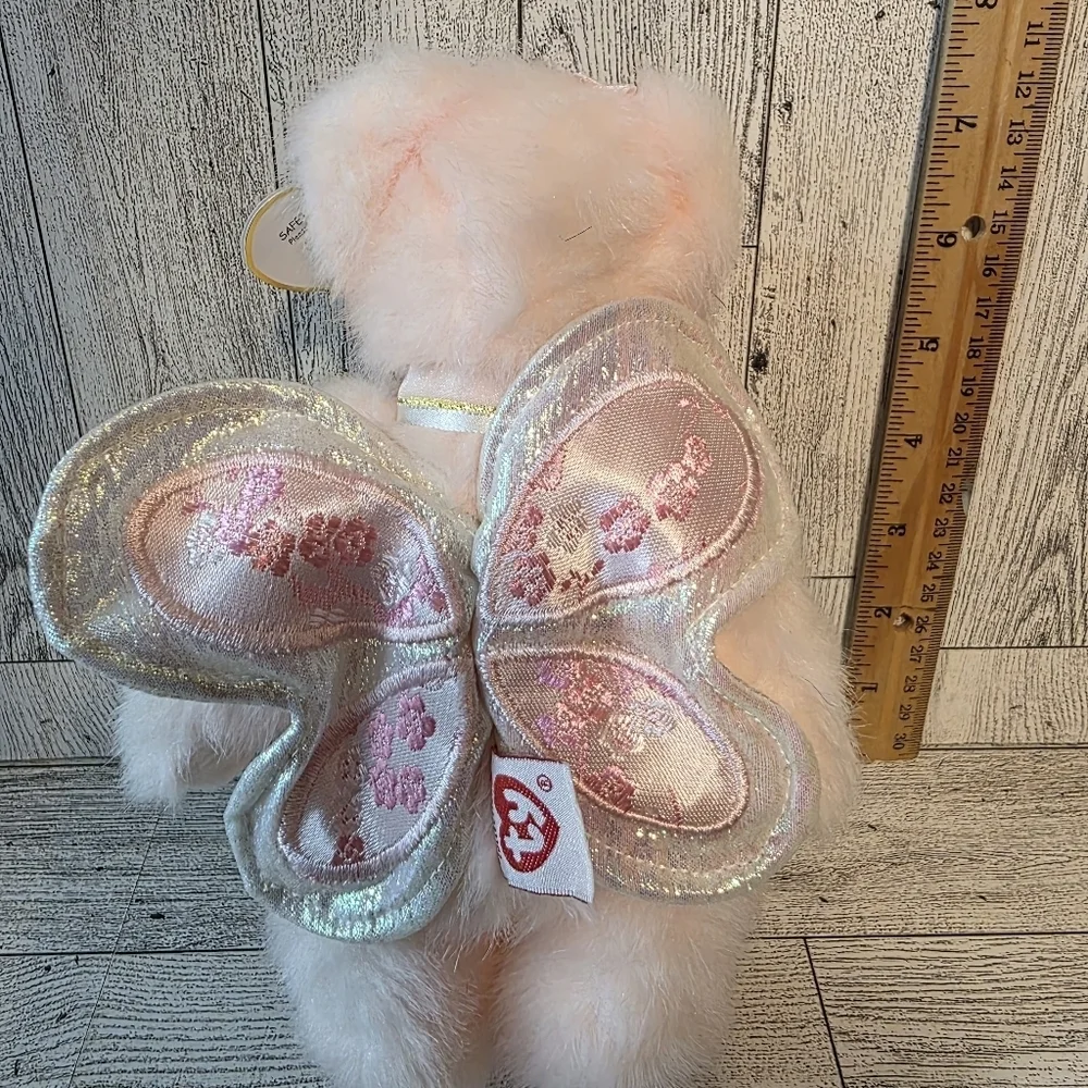 Ty Olympia Plush Bear with Angel Wings and Ribbon